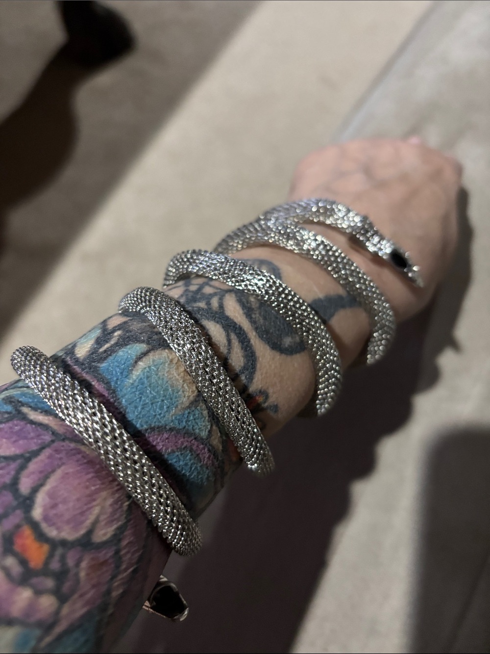 Silver Mesh Snake Coil Bracelet - Textured Wrap